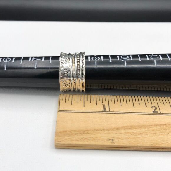 Modern Art Ring Size 7.5 Blue Bezel Set Crystals Textured Silver Tone Wide Band - Picture 8 of 8